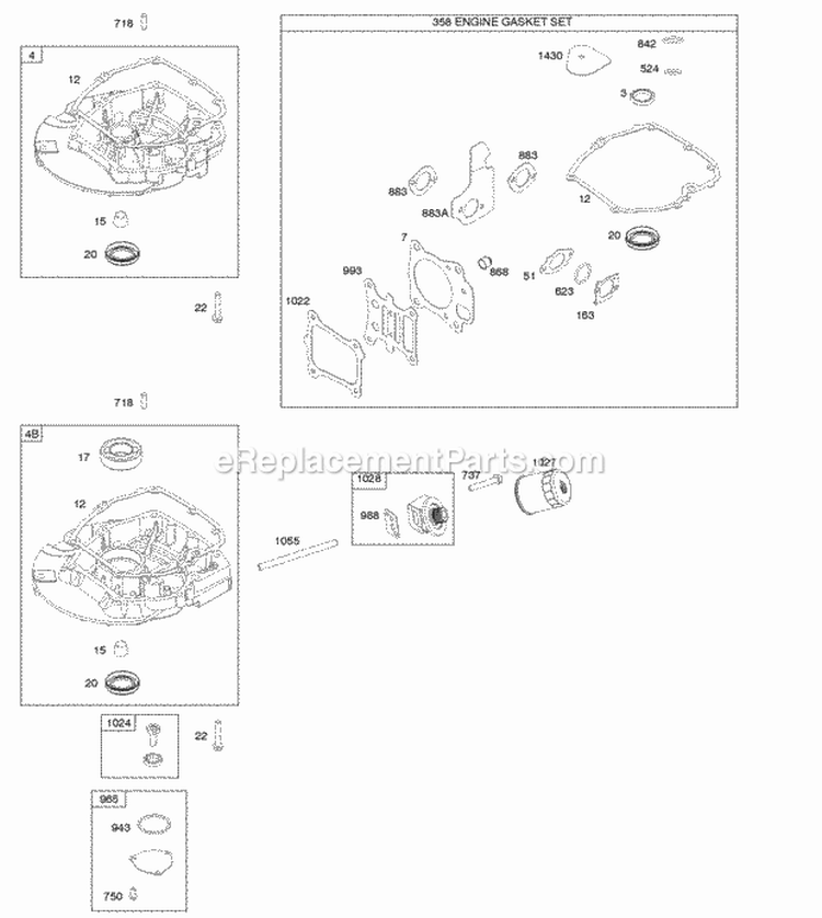 Gasket Set-Engine Sump Diagram and Parts List for  Briggs and Stratton Engine